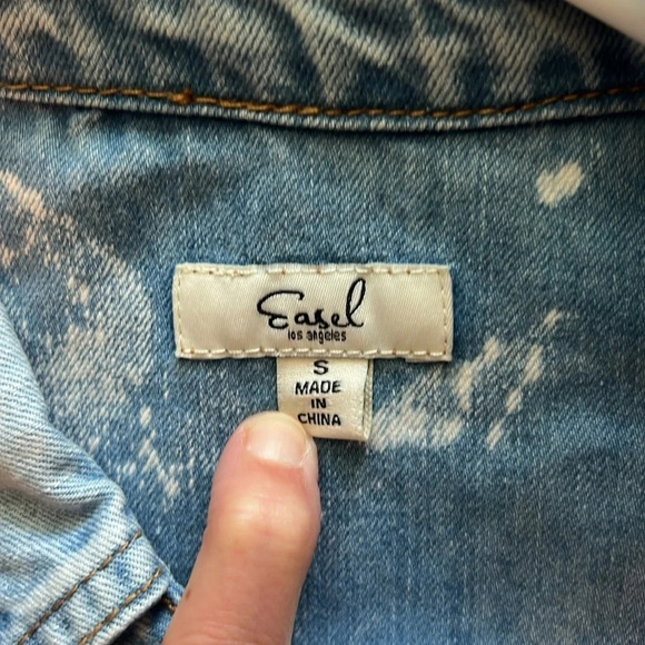 EASEL Long Sleeve Oversized Washed Denim Shirt Dress / Jacket sz S - Picture 8 of 15